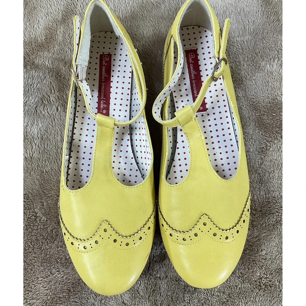 But Another Innocent Tale Butter Yellow Buckle Flat Mary Jane's Trendy Casual